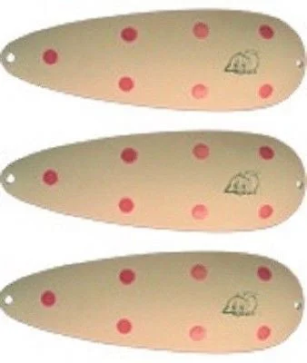 Fishing bait cutting device-Three Eppinger Seadevle IMP Glow Pink Dots Spoon Lures 1 oz 3 1/4" 62-273