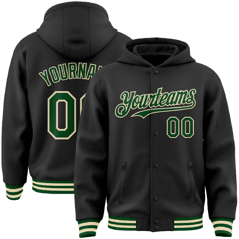 Fishing rod travel pouch-Custom Black Green-Cream Bomber Full-Snap Varsity Letterman Hoodie Jacket