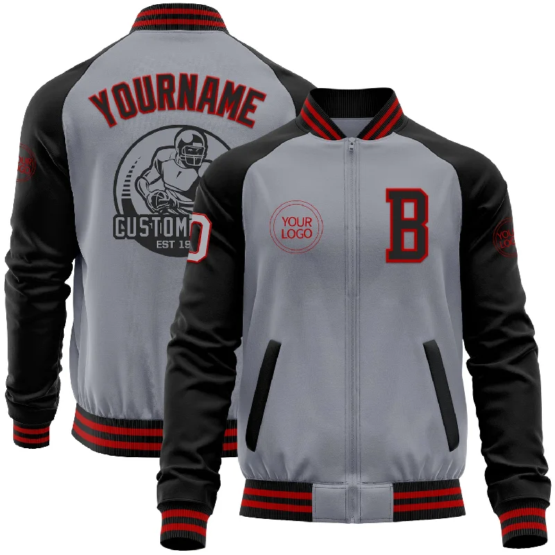 Fishing line knotter-Custom Gray Red-Black Bomber Varsity Letterman Two Tone Zipper Jacket