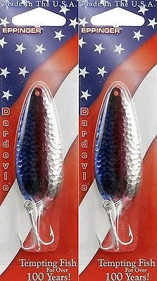 Fishing line strength gauge-Two Eppinger Dardevle 3/4 oz Hammered Nickel Blue/Red 1-276 Spoon Fishing Lures