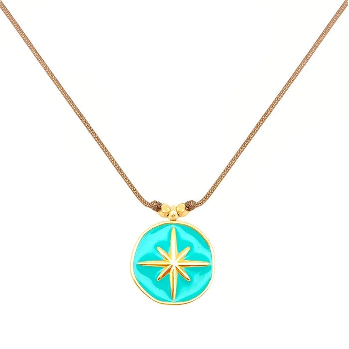 Fishing line spooler manual-Enamel Charm Necklace - Aqua Compass 16"