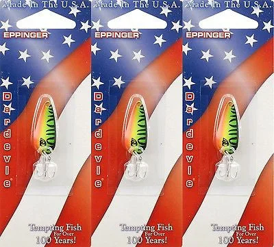 Fishing rod tip protector-Three Eppinger Dardevle Hot Mackerel 1/8oz 13-58 Spoon Fishing Lures