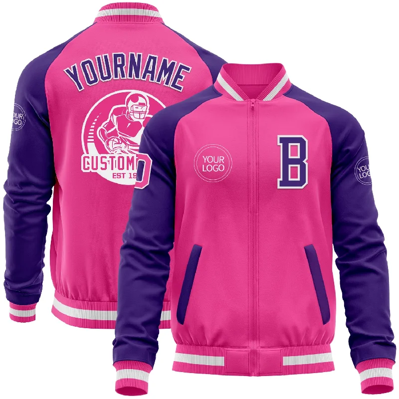 Fishing reel wrench-Custom Pink White-Purple Bomber Varsity Letterman Two Tone Zipper Jacket