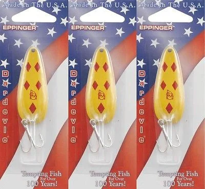 Fishing line stripper-Three Eppinger Dardevle Yellow Diamond 2/5oz 2-17 Spoon Fishing Lures