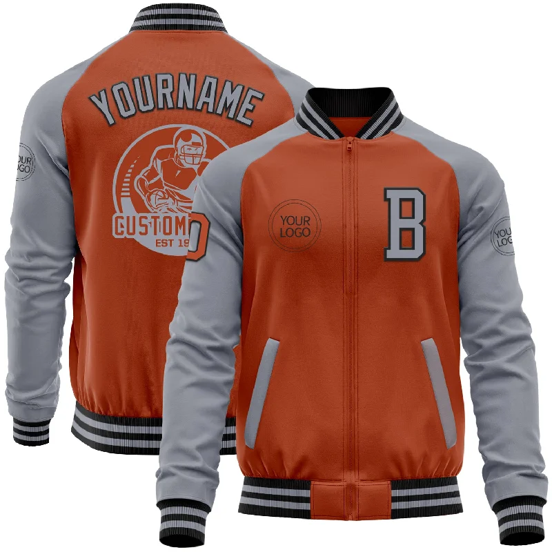 Fishing reel bearing cleaner-Custom Texas Orange Black-Gray Bomber Varsity Letterman Two Tone Zipper Jacket