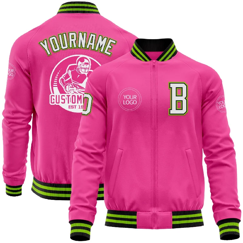 Fishing line winder portable-Custom Pink Black-Neon Green Bomber Varsity Letterman Zipper Jacket