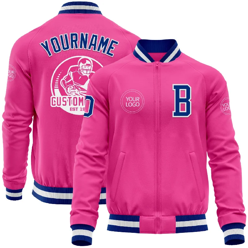 Fishing line knotter-Custom Pink Royal-White Bomber Varsity Letterman Zipper Jacket