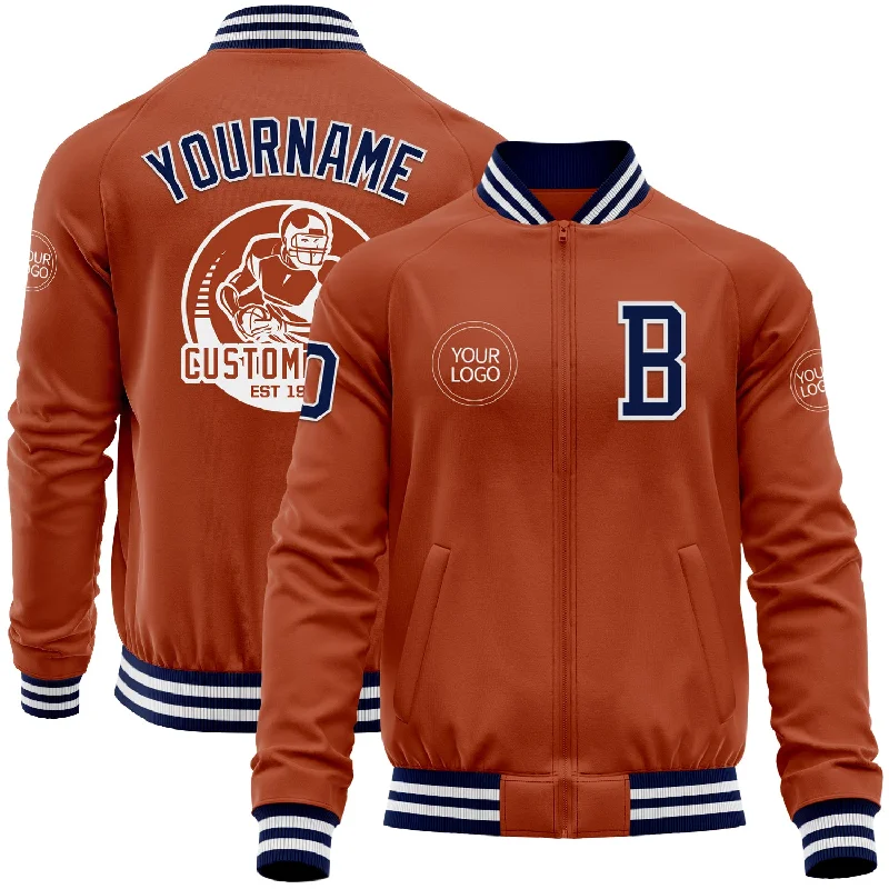 Fishing pliers lightweight design-Custom Texas Orange Navy-White Bomber Varsity Letterman Zipper Jacket