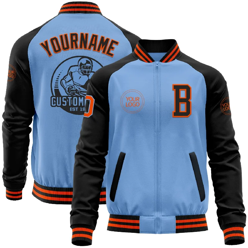 Fishing reel protective pouch-Custom Light Blue Orange-Black Bomber Varsity Letterman Two Tone Zipper Jacket