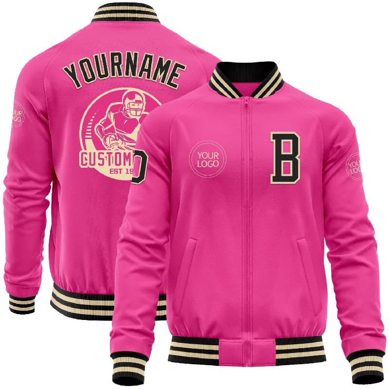 Fishing reel protective cover-Custom Pink Black-Cream Bomber Varsity Letterman Zipper Jacket