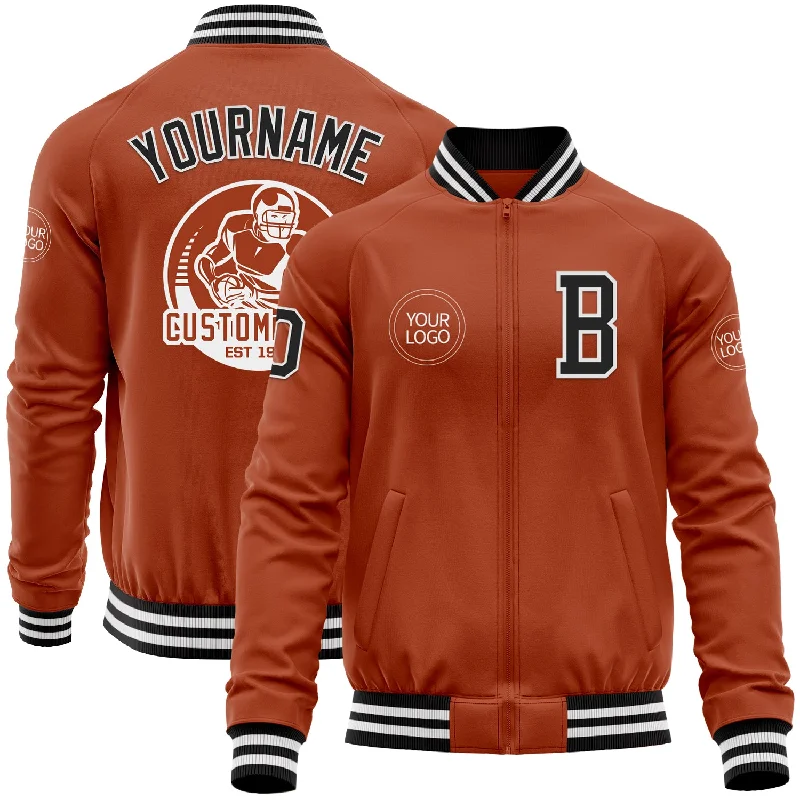 Fishing hook detaching tool-Custom Texas Orange Black-White Bomber Varsity Letterman Zipper Jacket