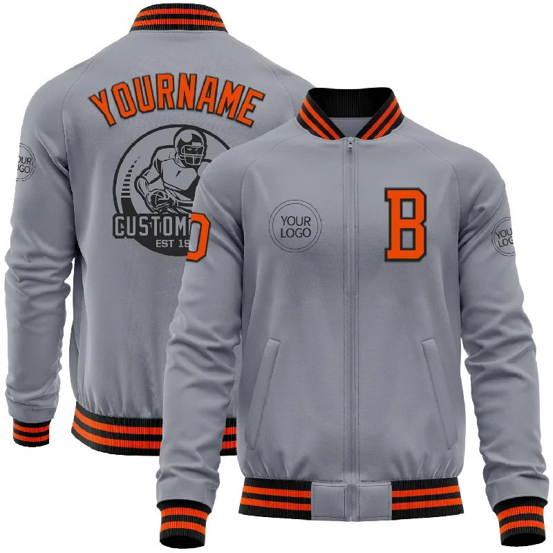 Fishing tackle portable case-Custom Gray Orange-Black Bomber Varsity Letterman Zipper Jacket