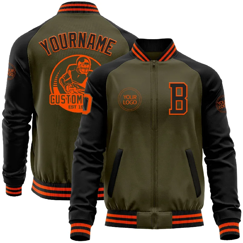 Fishing hook sharpening stick-Custom Olive Orange-Black Bomber Varsity Letterman Two Tone Salute To Service Zipper Jacket