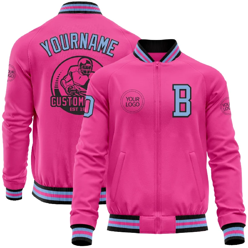 Fishing tackle utility box-Custom Pink Light Blue-Black Bomber Varsity Letterman Zipper Jacket