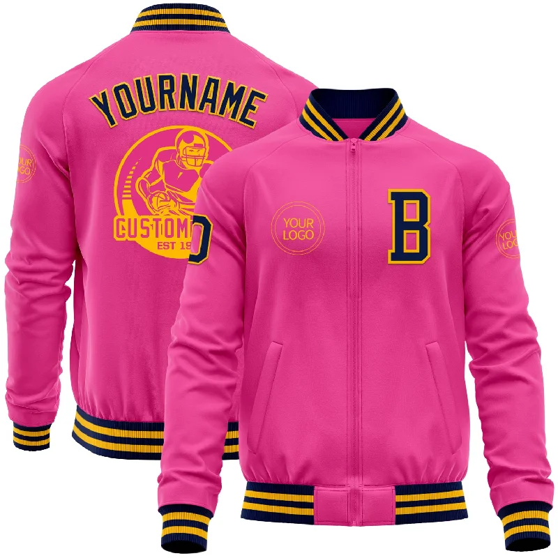 Fishing line spooler machine-Custom Pink Navy-Gold Bomber Varsity Letterman Zipper Jacket