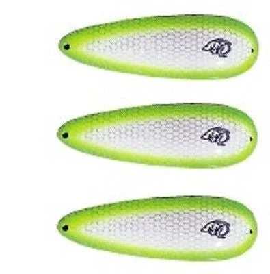 Fishing tackle hanging rack-Three Eppinger Seadevle IMP White/Green Sides Spoon Lures 1 oz  3 1/4" 62-75