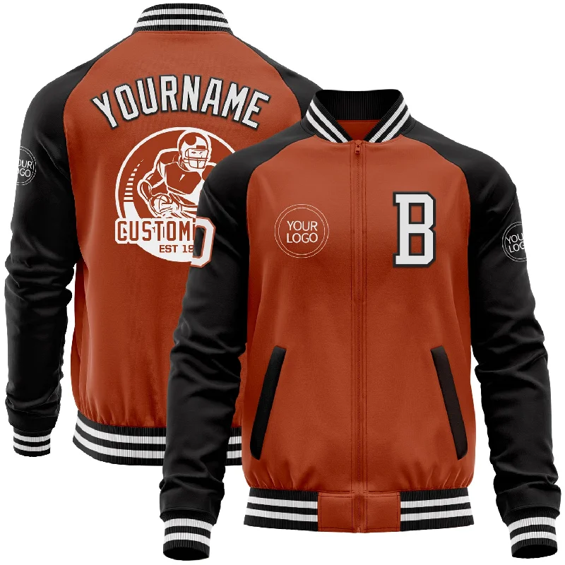 Fishing line coiling tool-Custom Texas Orange White-Black Bomber Varsity Letterman Two Tone Zipper Jacket