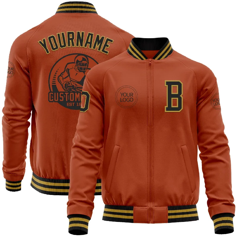 Fishing rod travel cover-Custom Texas Orange Black-Old Gold Bomber Varsity Letterman Zipper Jacket