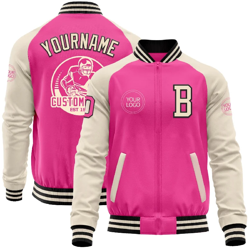 Fishing hook sharpening kit-Custom Pink Black-Cream Bomber Varsity Letterman Two Tone Zipper Jacket