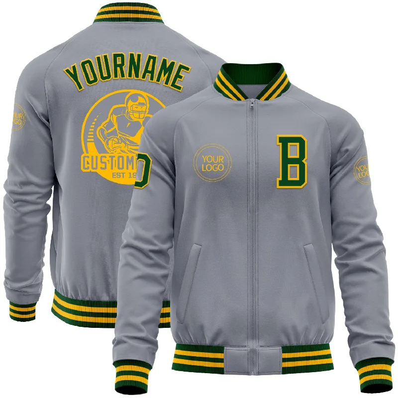 Fishing line tension gauge-Custom Gray Green-Gold Bomber Varsity Letterman Zipper Jacket