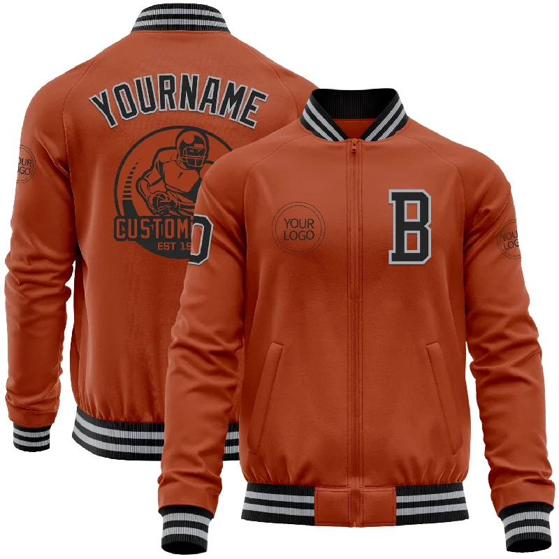 Fishing bait pressing tool-Custom Texas Orange Black-Gray Bomber Varsity Letterman Zipper Jacket