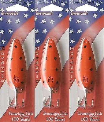 Fishing reel bearing grease-Three Eppinger Dardevle Flo Orange/Black Dot 3/4oz 150 Spoon Fishing Lures