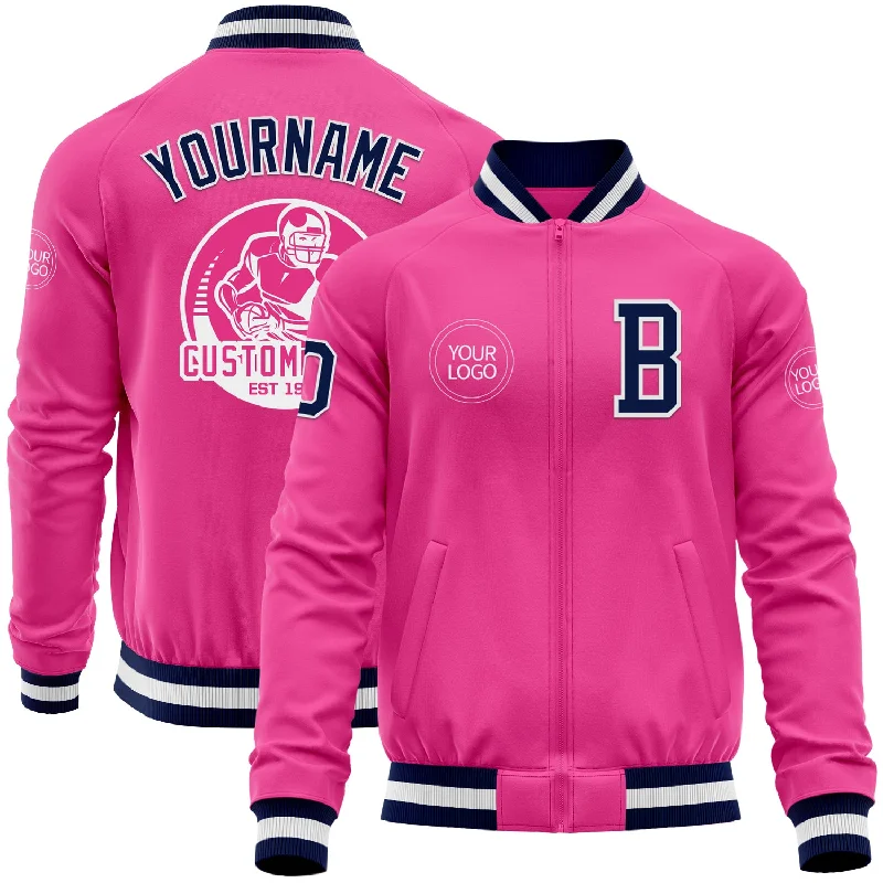 Fishing reel adjustment tool-Custom Pink Navy-White Bomber Varsity Letterman Zipper Jacket