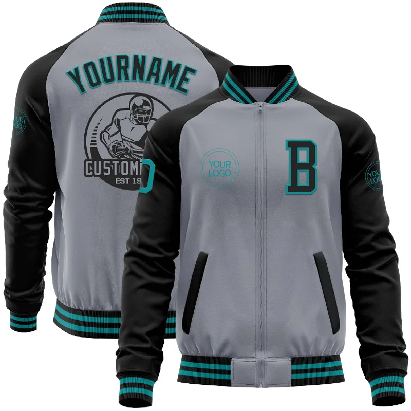 Fishing tackle chest-Custom Gray Teal-Black Bomber Varsity Letterman Two Tone Zipper Jacket