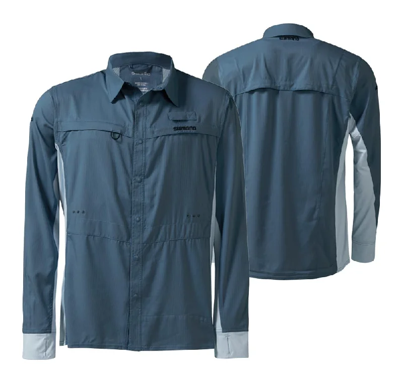 Fishing bait scooping tool-Shimano Pro Stretch Vented Fishing Shirt Navy