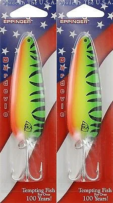 Fishing reel handle upgrade-Two Eppinger Dardevle Hot Mackerel 1oz 0-58 Spoon Fishing Lures