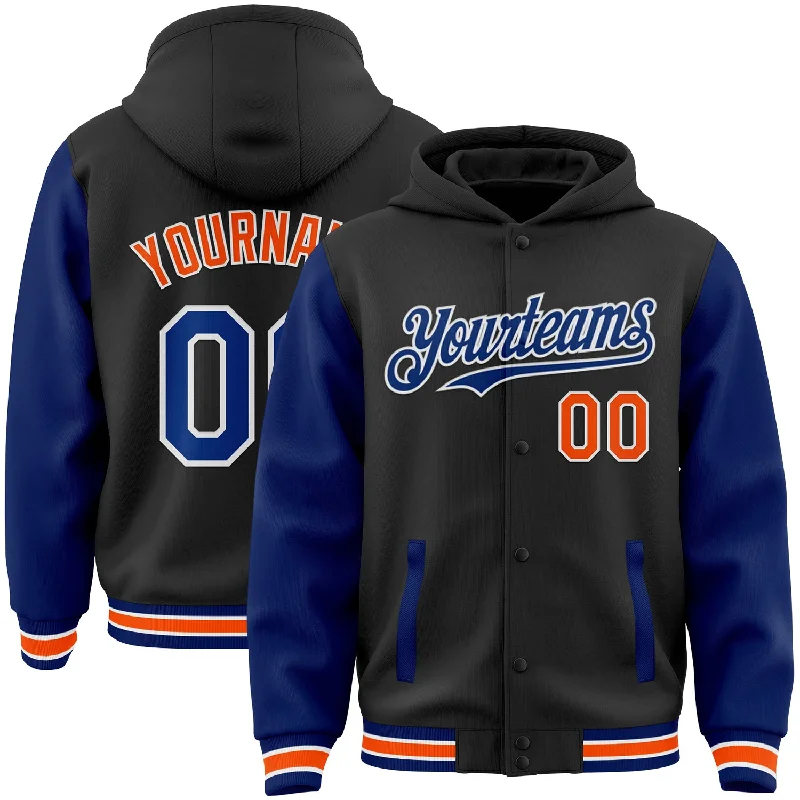 Fishing line cleaner tool-Custom Black Royal-Orange Bomber Full-Snap Varsity Letterman Two Tone Hoodie Jacket