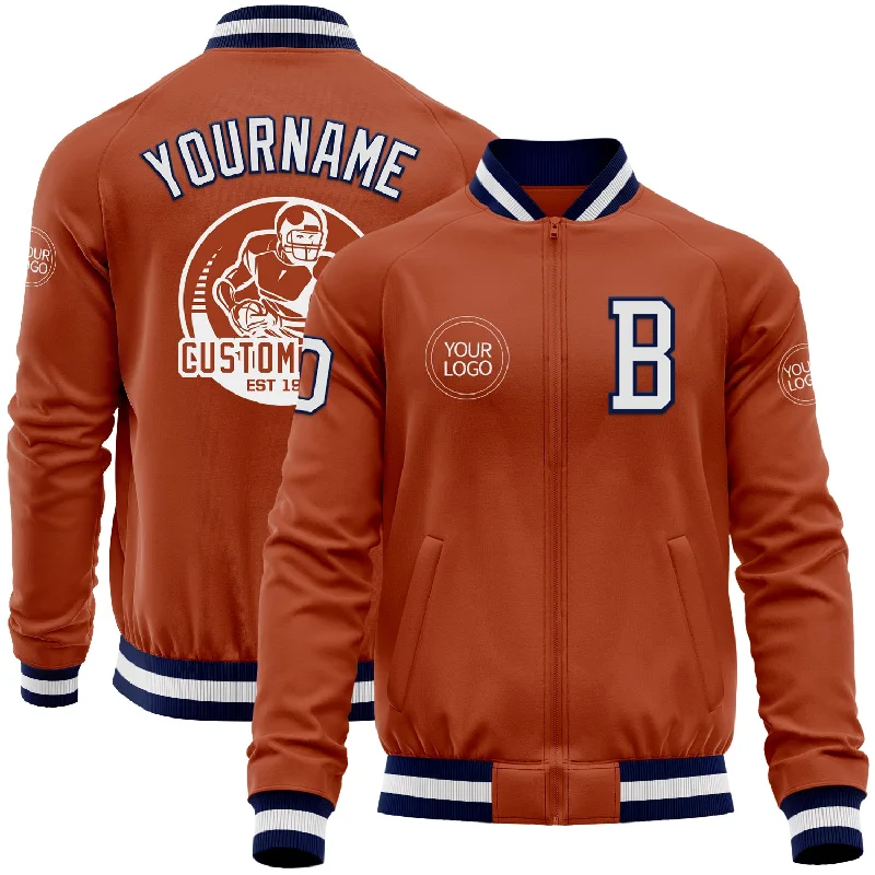 Fishing rod holder mount-Custom Texas Orange White-Navy Bomber Varsity Letterman Zipper Jacket