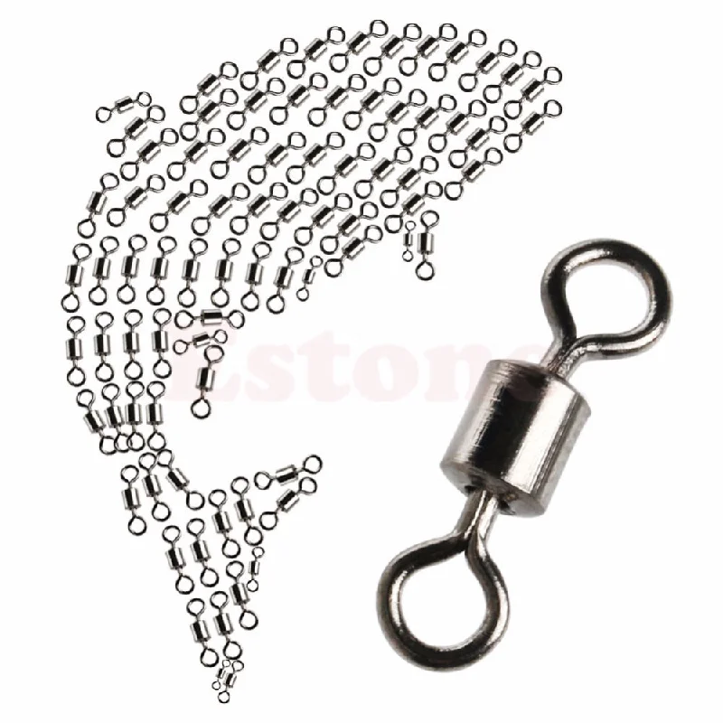 Fishing line coiling tool-100Pcs/Pack Fishing Barrel Bearing Rolling Swivel Solid Ring LB Lures Connector 7 Size