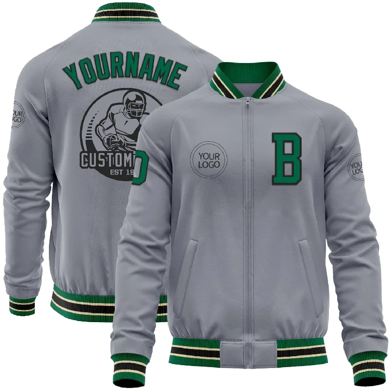 Fishing line spooler manual-Custom Gray Kelly Green Black-Cream Bomber Varsity Letterman Zipper Jacket