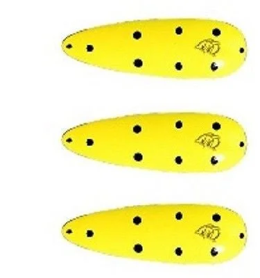 Fishing reel sleeve-Three Eppinger Seadevle Chartreuse/Black Dot Fish Spoon Lures 3 oz  5 3/4" 60-78