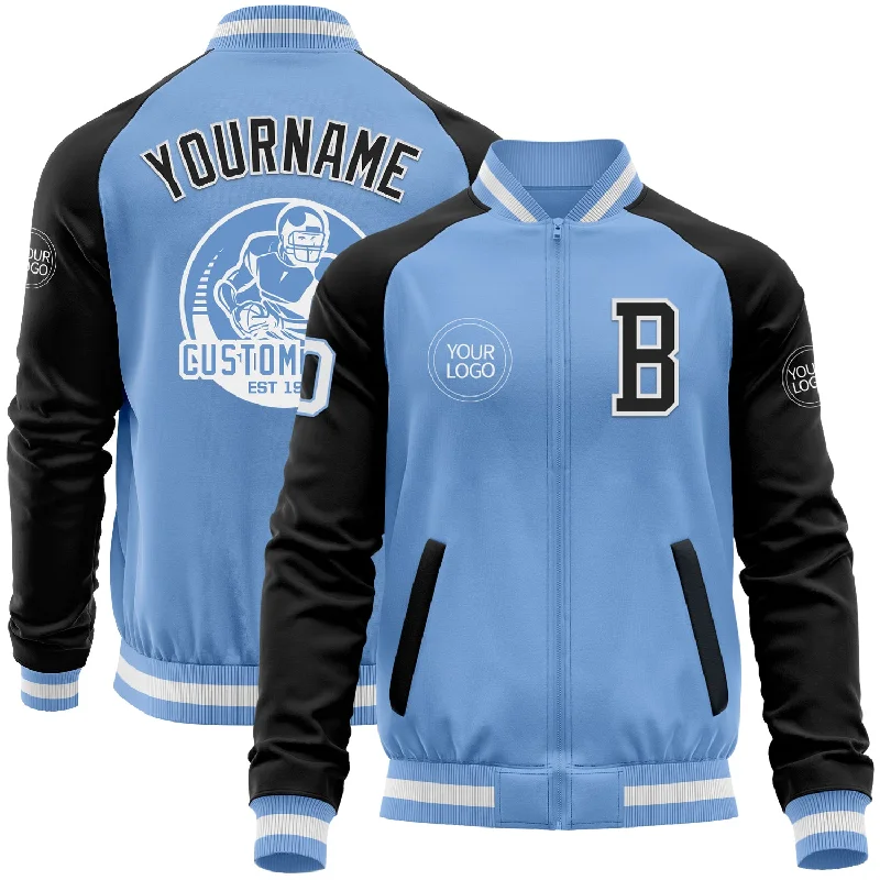 Fishing reel servicing grease-Custom Light Blue White-Black Bomber Varsity Letterman Two Tone Zipper Jacket