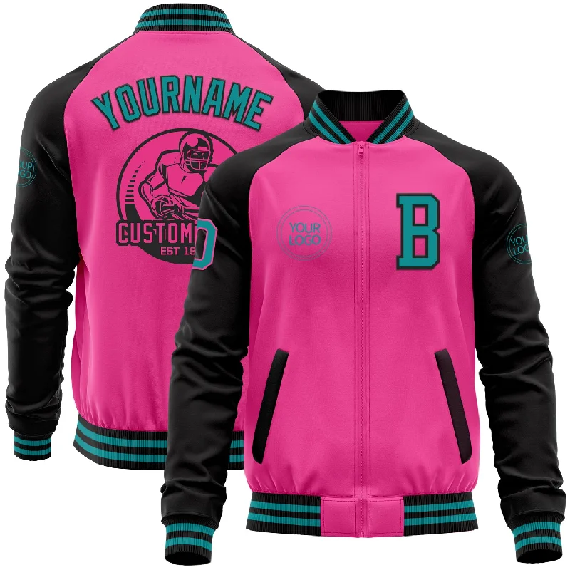 Fishing tackle sorter-Custom Pink Teal-Black Bomber Varsity Letterman Two Tone Zipper Jacket