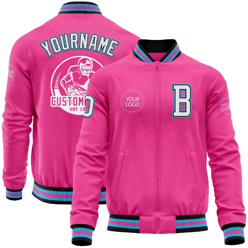 Fishing reel carrying case-Custom Pink Black-Sky Blue Bomber Varsity Letterman Zipper Jacket