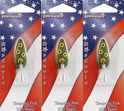 Fishing line cutter-Three Eppinger Dardevle Midget Crackle Frog 3/16oz 8-13 Spoon Fishing Lures