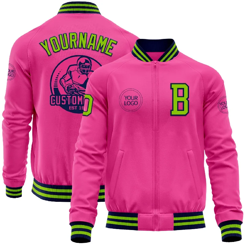 Fishing reel organizer-Custom Pink Neon Green-Navy Bomber Varsity Letterman Zipper Jacket