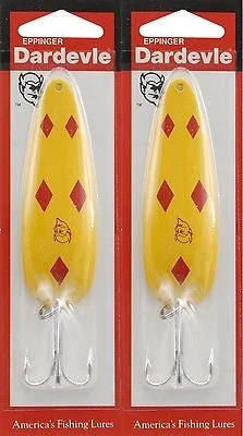 Fishing rod rack-Two Eppinger Dardevle Yellow Diamond 1oz 0-17 Spoon Fishing Lures