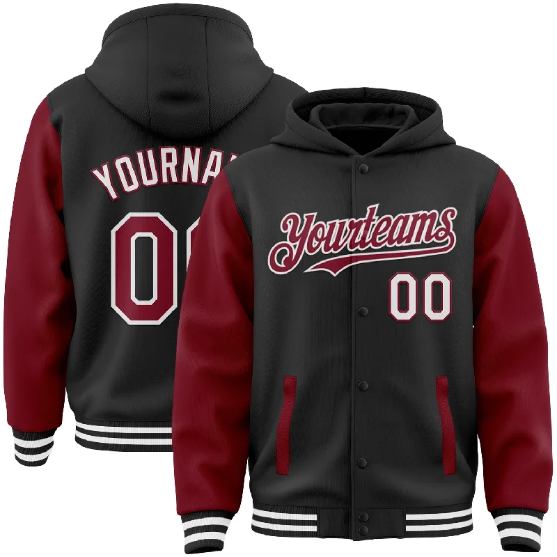 Fishing rod protective strap-Custom Black Crimson-White Bomber Full-Snap Varsity Letterman Two Tone Hoodie Jacket