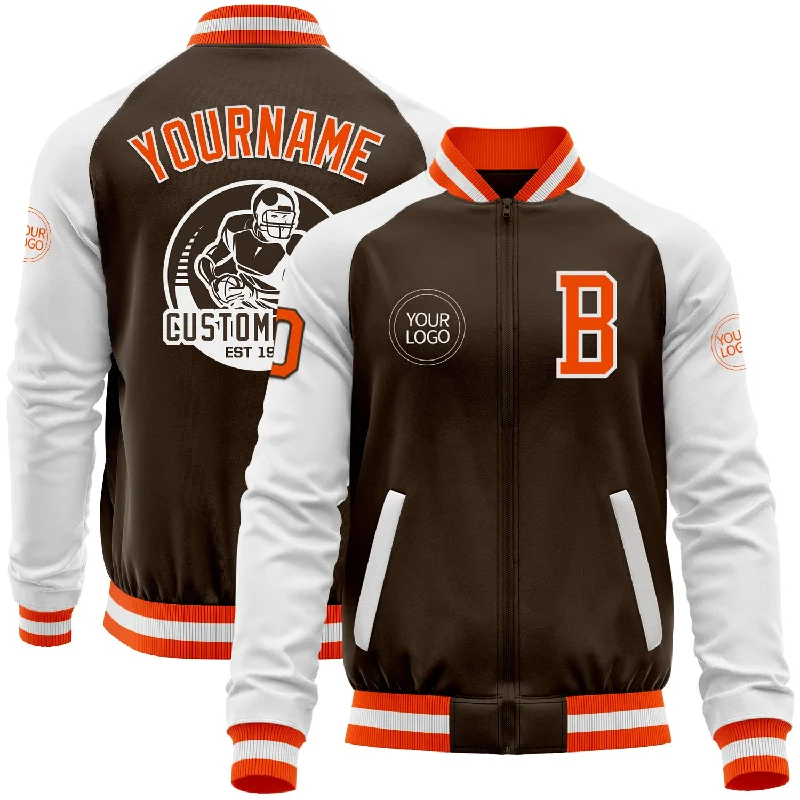 Fishing hook grinding device-Custom Brown Orange-White Bomber Varsity Letterman Two Tone Zipper Jacket