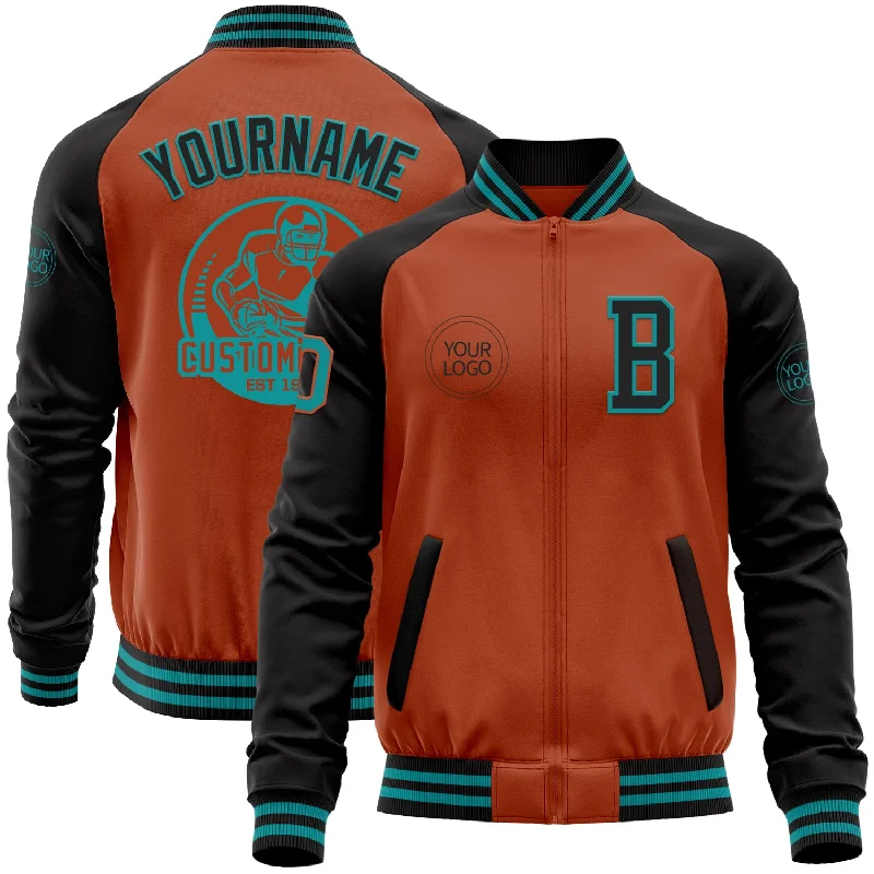 Fishing tackle divider tray-Custom Texas Orange Teal-Black Bomber Varsity Letterman Two Tone Zipper Jacket