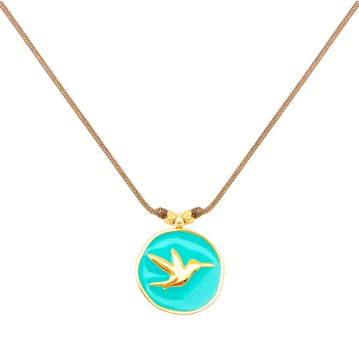 Fishing reel repair lubricant-Enamel Charm Necklace - Aqua Hummingbird 16"