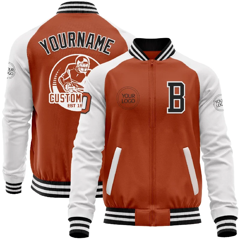 Fishing reel tuning wrench-Custom Texas Orange Black-White Bomber Varsity Letterman Two Tone Zipper Jacket