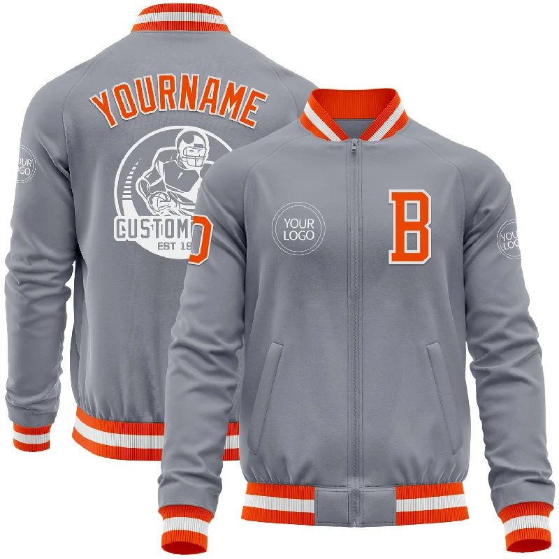 Fishing reel bearing cleaner-Custom Gray Orange-White Bomber Varsity Letterman Zipper Jacket