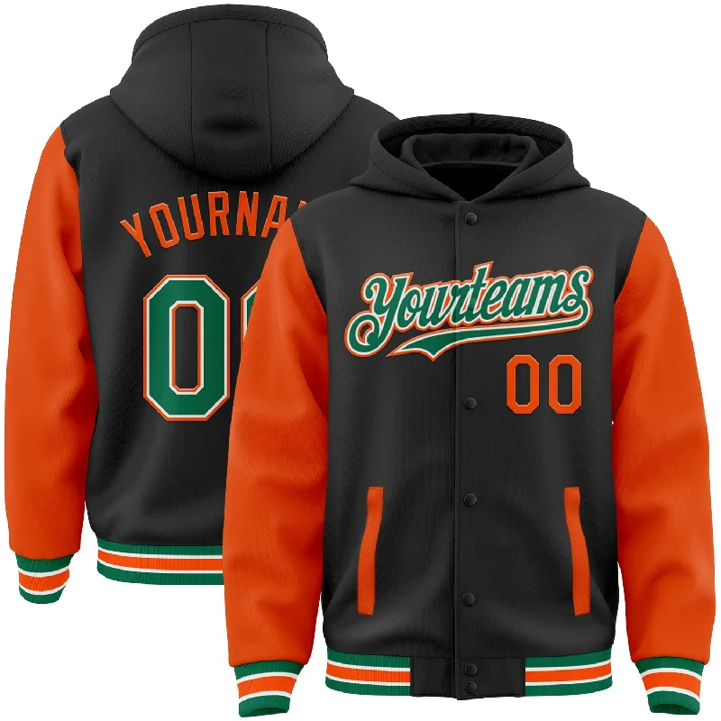 Fishing hook grinding kit-Custom Black Kelly Green-Orange Bomber Full-Snap Varsity Letterman Two Tone Hoodie Jacket