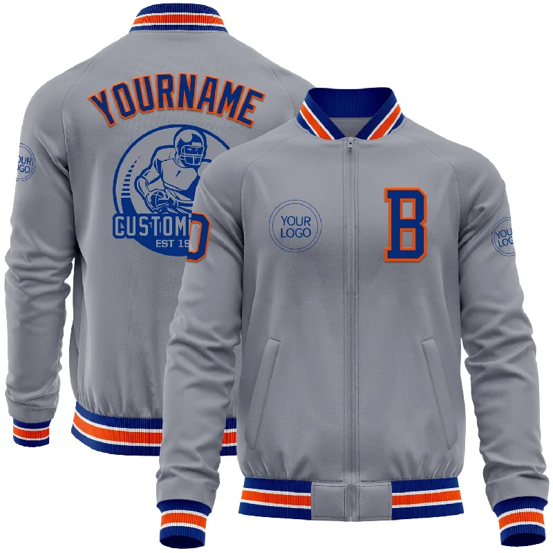 Fishing reel tuning wrench-Custom Gray Royal-Orange Bomber Varsity Letterman Zipper Jacket