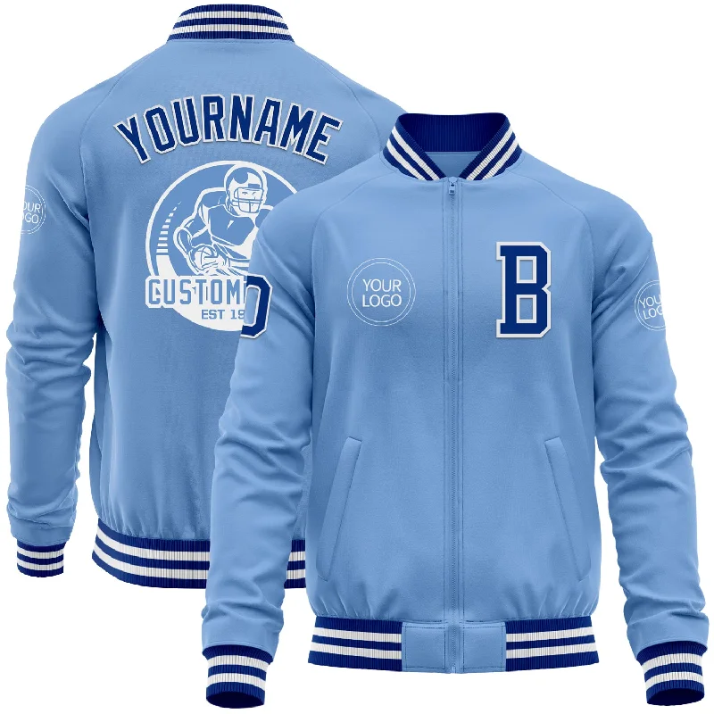 Fishing reel cleaning tool-Custom Light Blue Royal-White Bomber Varsity Letterman Zipper Jacket